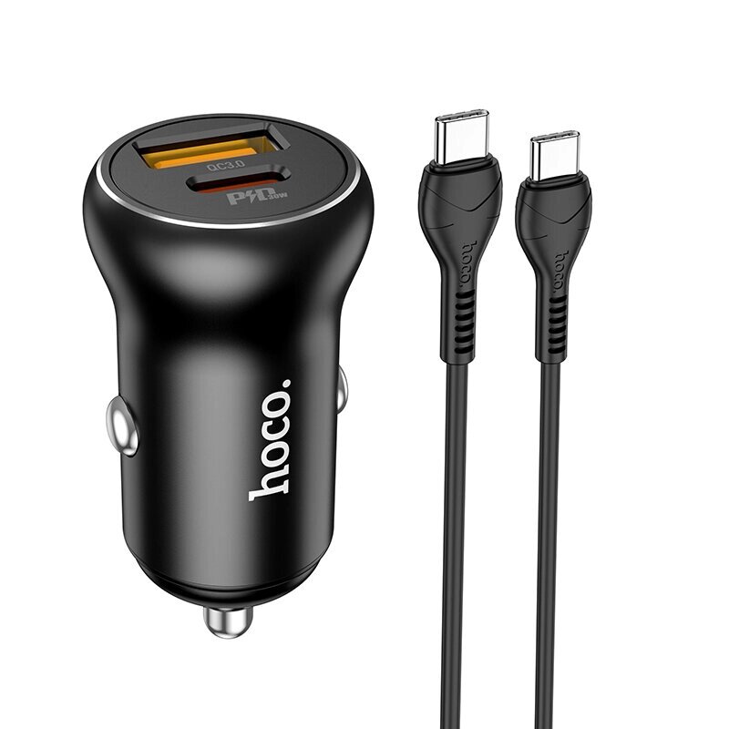 Hoco NZ5 PD 30W QC 3.0 Двойной порт USB + Тип-c Адаптер зарядного устройства Авто с 1M Тип-c до Тип-c Кабель для iPhone - Bangoo