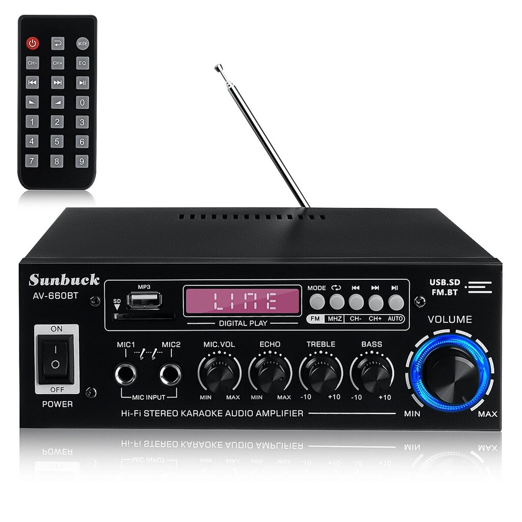 Sunbuck AV-660BT 2000W bluetooth 5.0 Аудиоусилитель EQ Stereo AMP Car Home 2CH AUX USB FM Radio - распродажа