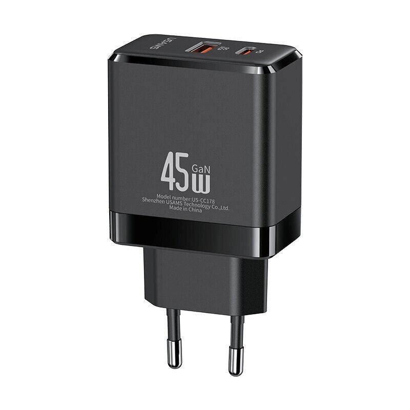 [Gan tech] USAMS US-CC178 T58 2-портовое зарядное устройство USB PD мощностью 45 вт USB-C PD+USB-A QC SCP адаптер настен - Аштарак