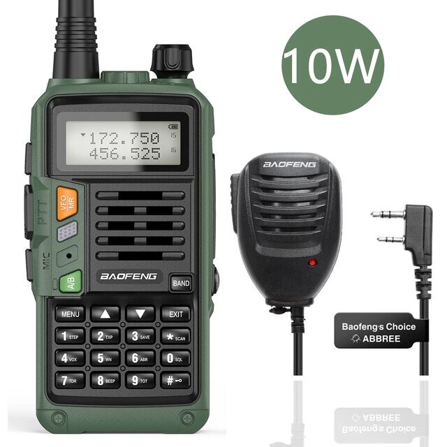 BAOFENG UV-S9 Plus Walkie Talkie Зеленый Желтый Трехдиапазонный 10 Вт с зарядным устройством USB Мощный трансивер CB Рад - обзор