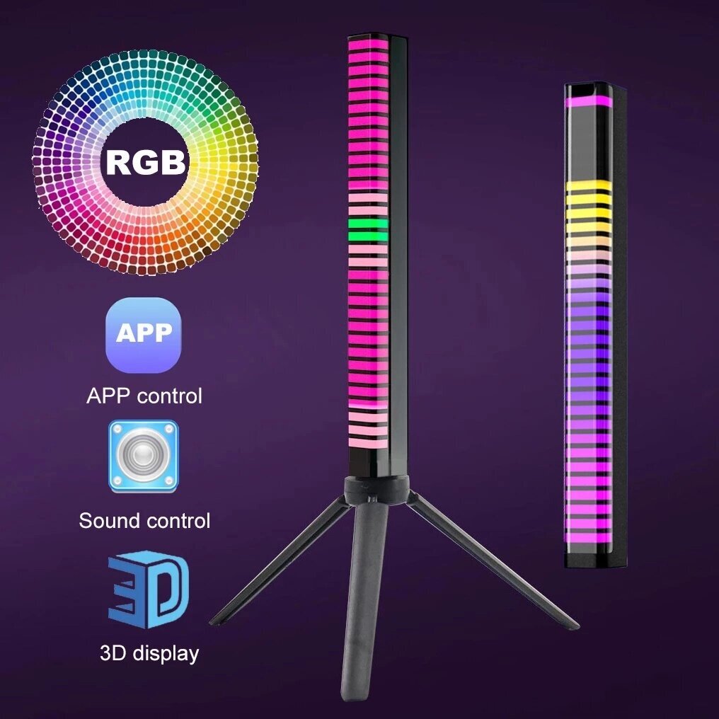 Управление звуком 3D Дисплей Звукосниматель Rhythm Light RGB Music Ambient LED Night Light Bar APP Control Авто Atmosphe - описание