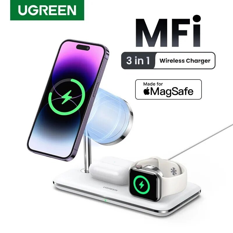 Беспроводное зарядное устройство UGREEN Magnetic 25 Вт Stand 15W 3-в-1 зарядная станция для iPhone 14 Pro Max для Apple - преимущества