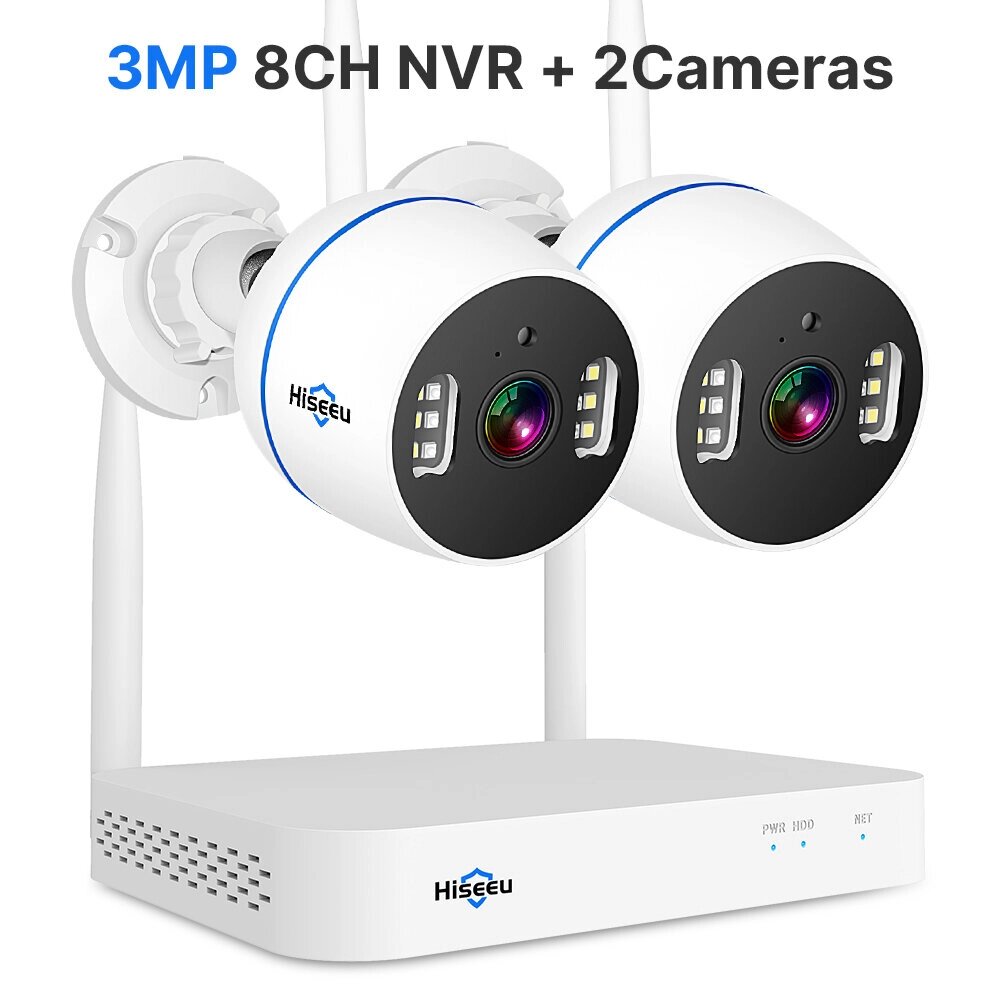 Hiseeu 3MP 8CH NVR + 2 WIFI Security PTZ камера Набор Обнаружение человека IR Ночное видение IP камера Комплект беспрово - характеристики