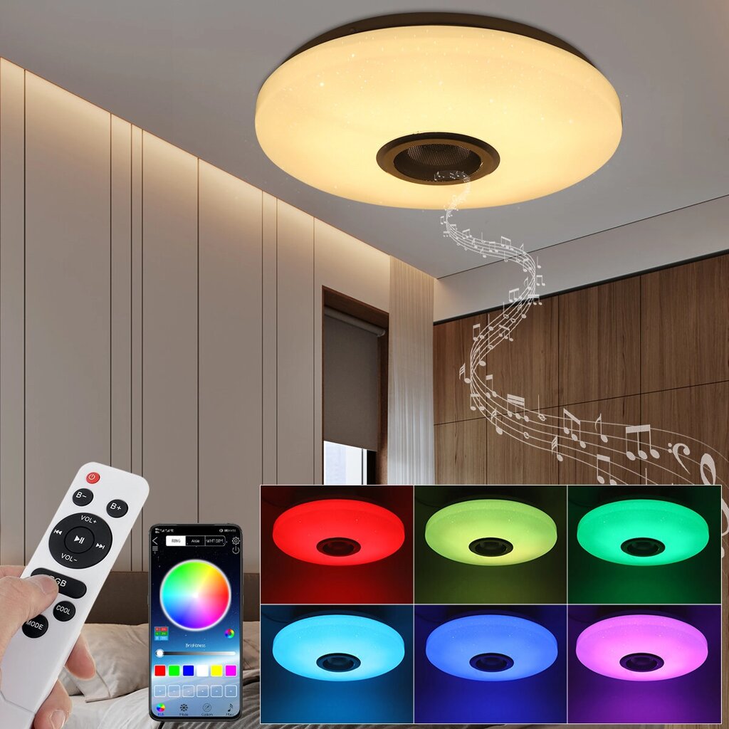 RGBW LED Потолочный светильник Music Speaker Лампа Bluetooth APP + Дистанционное Управление Спальня Умный потолок Лампа - преимущества