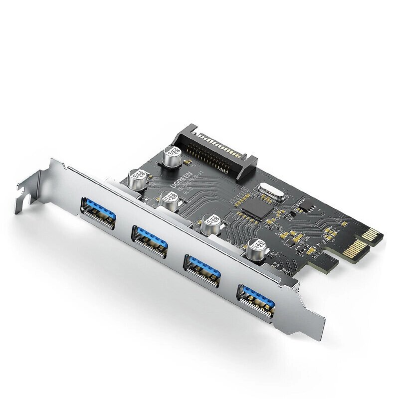 Карта UGREEN PCIE-USB3.0 с 4-портовой картой расширения 5 Гбит/с USB3.0 Адаптер-конвертер PCIE-USB с 15-контактным разъе - фото