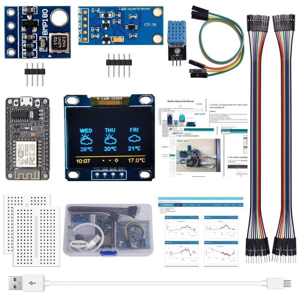 AOQDQDQD ESP8266 Метеостанция Набор с индикатором температуры, влажности и атмосферного давления Датчик 0,96 Дисплей для - скидка