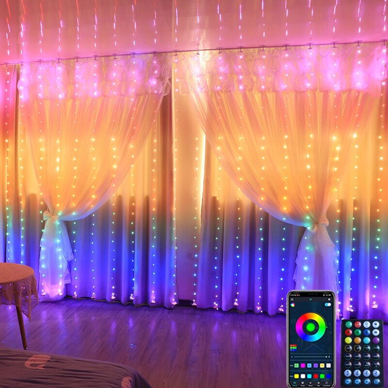 3 м * 3 м Smart Curtain Lightt Garland USB Bluetooth Дистанционный Festoon Лампа Led Window Fairy Light для дома, спальн - Армения