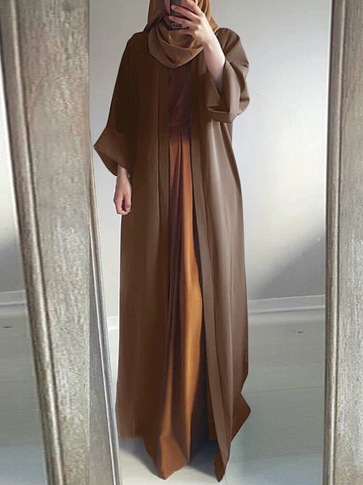 Женский Винтаж Однотонный свободный повседневный кардиган Abaya Kaftan с длинным рукавом Халат - сравнение