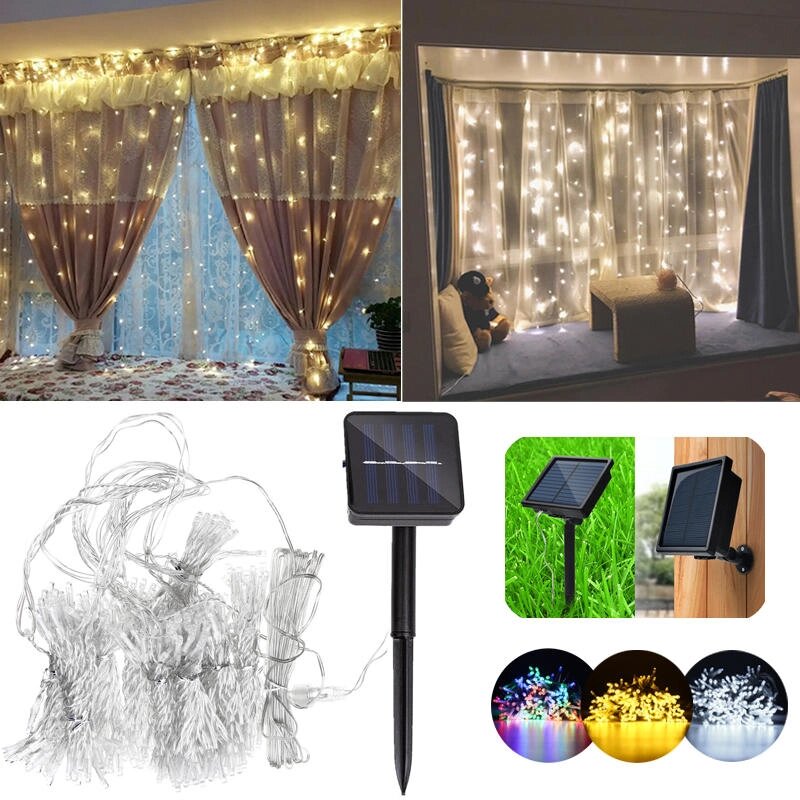 Солнечная Powered Водонепроницаемы Две установки 300 светодиодов Fairy Curtain String Light For Christmas - гарантия