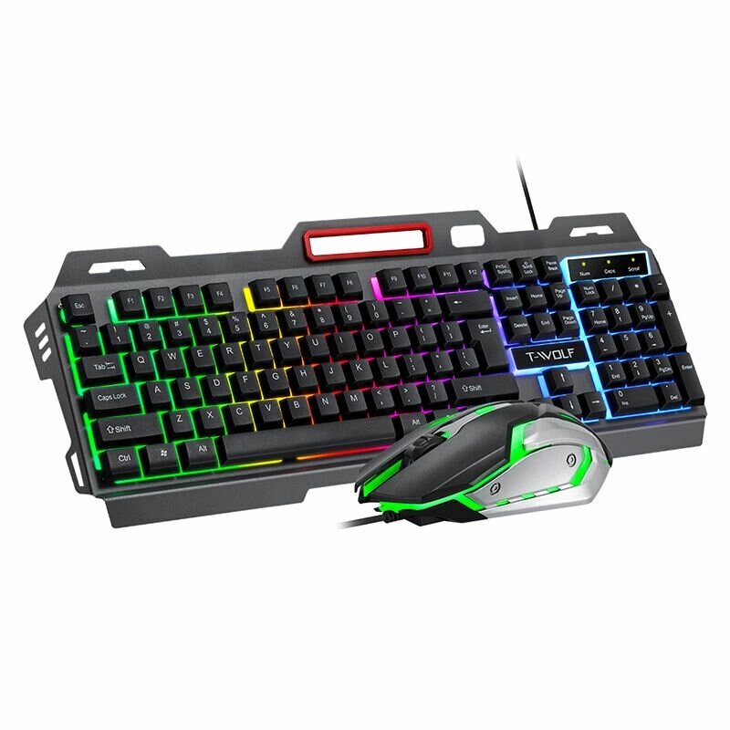 T-WOLF TF600 Клавиатура и Мышь Комплекты Feel Клавиатура 4D Gaming Мышь RGB LED Подсветка Механический Iron 3200 DPI Мыш - распродажа