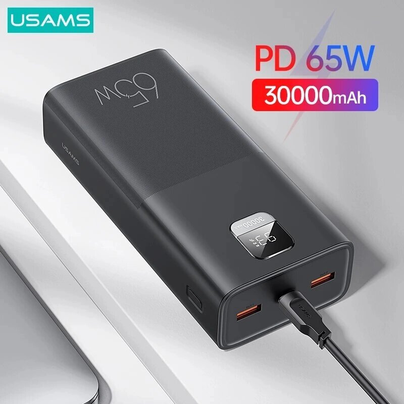 USAMS 30000mAh 65W Digital Дисплей Power Bank с быстрой зарядкой PD QC FCP SCP AFC External Батарея для iPhone 14 13 для - Аштарак