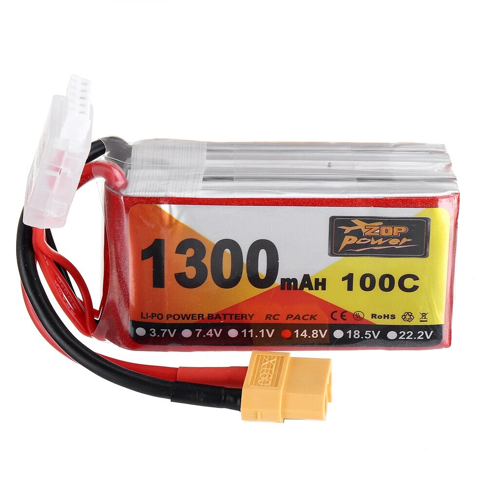 ZOP Power 14.8V 1300mAh 100C 4S Lipo Батарея XT60 Разъем для RC Racing Дрон - розница