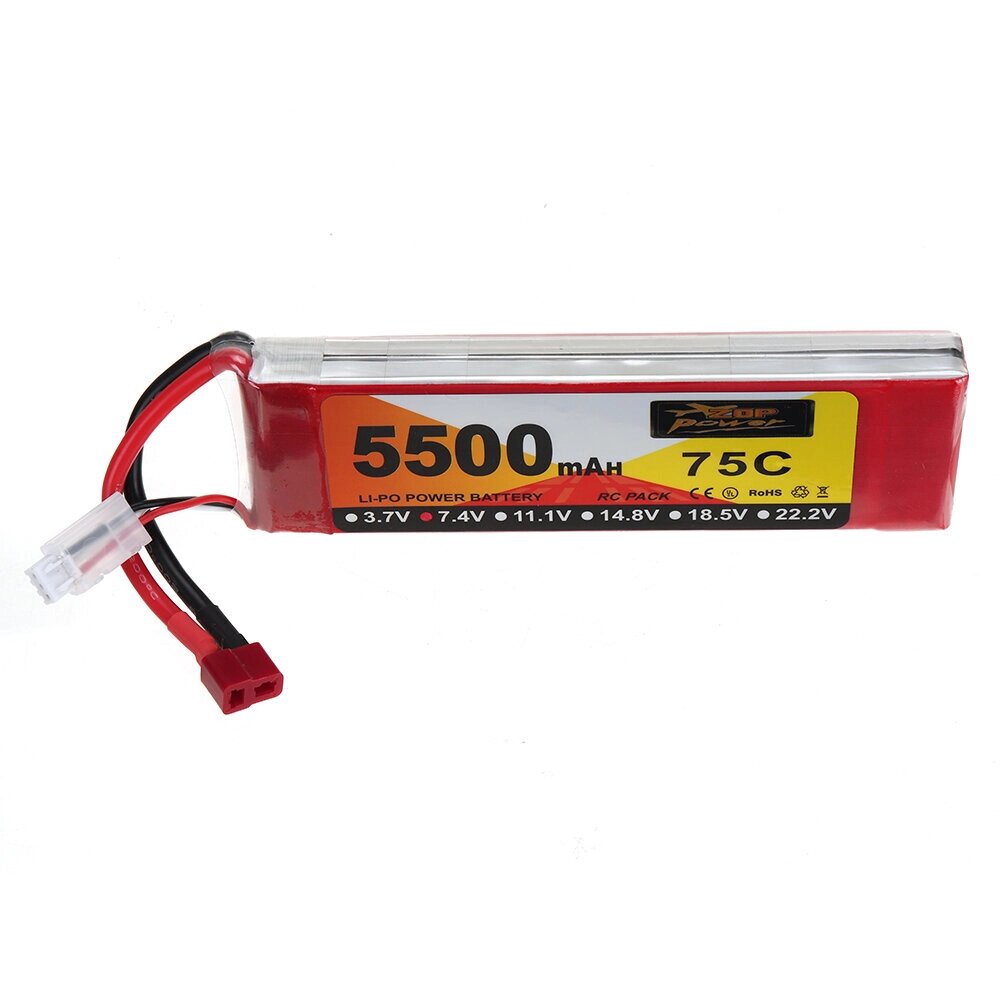 ZOP Power 7.4V 5500mAh 75C 2S LiPo Батарея T Deans Plug для RC Авто - доставка