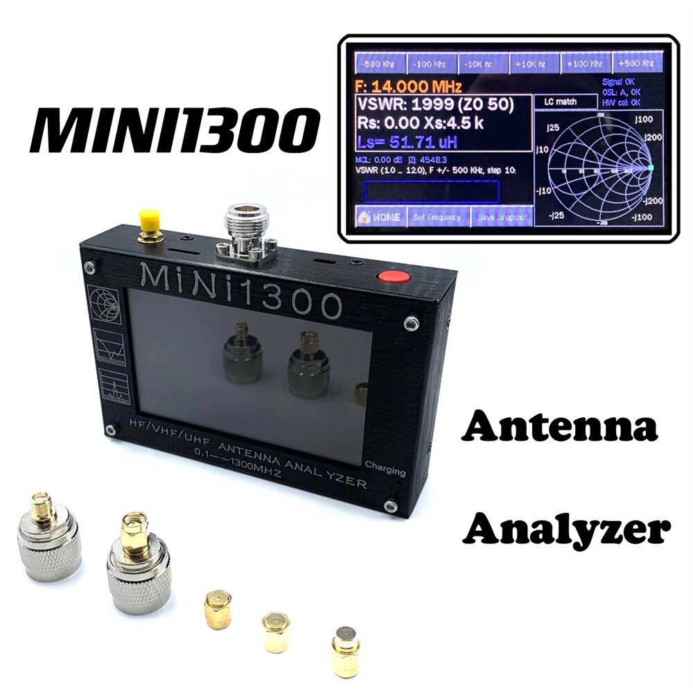 HF/VHF/UHF Mini1300 Антенна Анализатор Антенна Анализатор 0,1–1300 МГц Измерение S-параметров Анализатор импеданса Корпу - фото