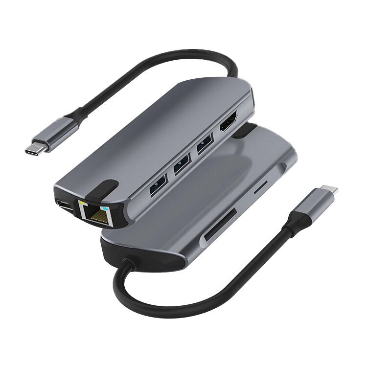 Basix 8 в 1 Тип-c Док-станция Адаптер разветвителя концентратора USB-c с USB3.0 USB-c PD 100 Вт 4K HDMI RJ45 1000 Мбит/с - обзор