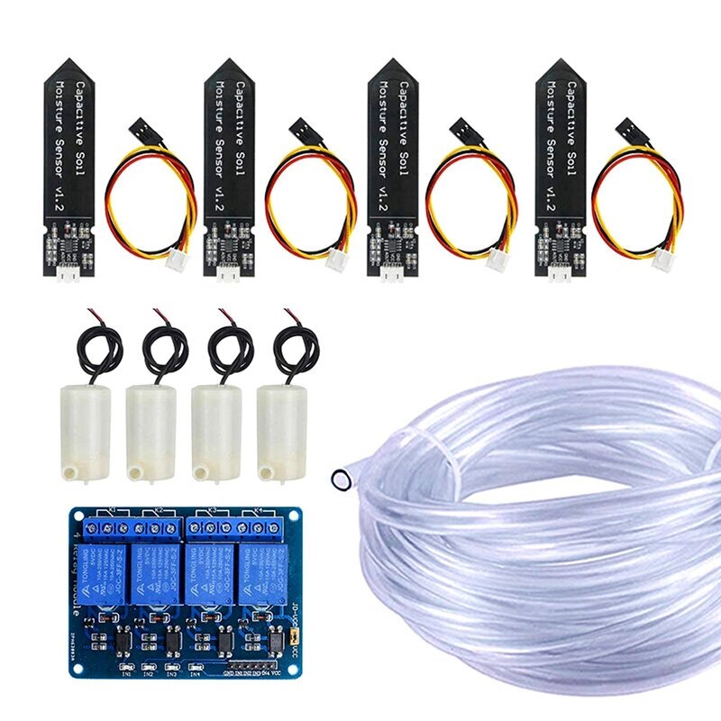 4-ходовая автоматическая система полива DIY Набор Автополив Сад Вода для цветов в теплице Насос Влажность почвы Датчик Н - отзывы