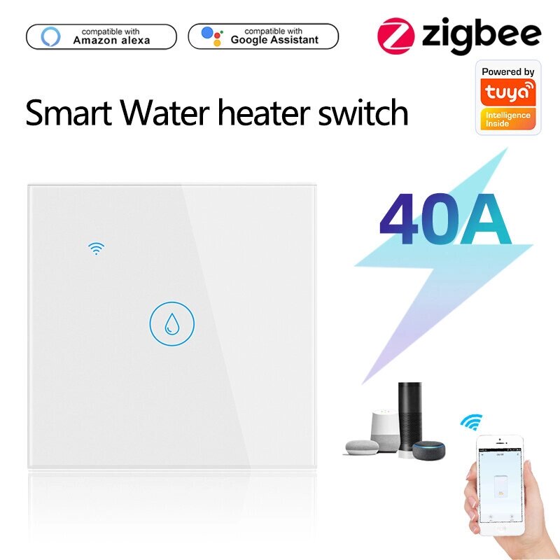 Tuya Zigbe 40A Smart Water Нагреватель Переключатель EU Plug APP Дистанционное Управление Голосовой таймер Влагонепрониц - характеристики