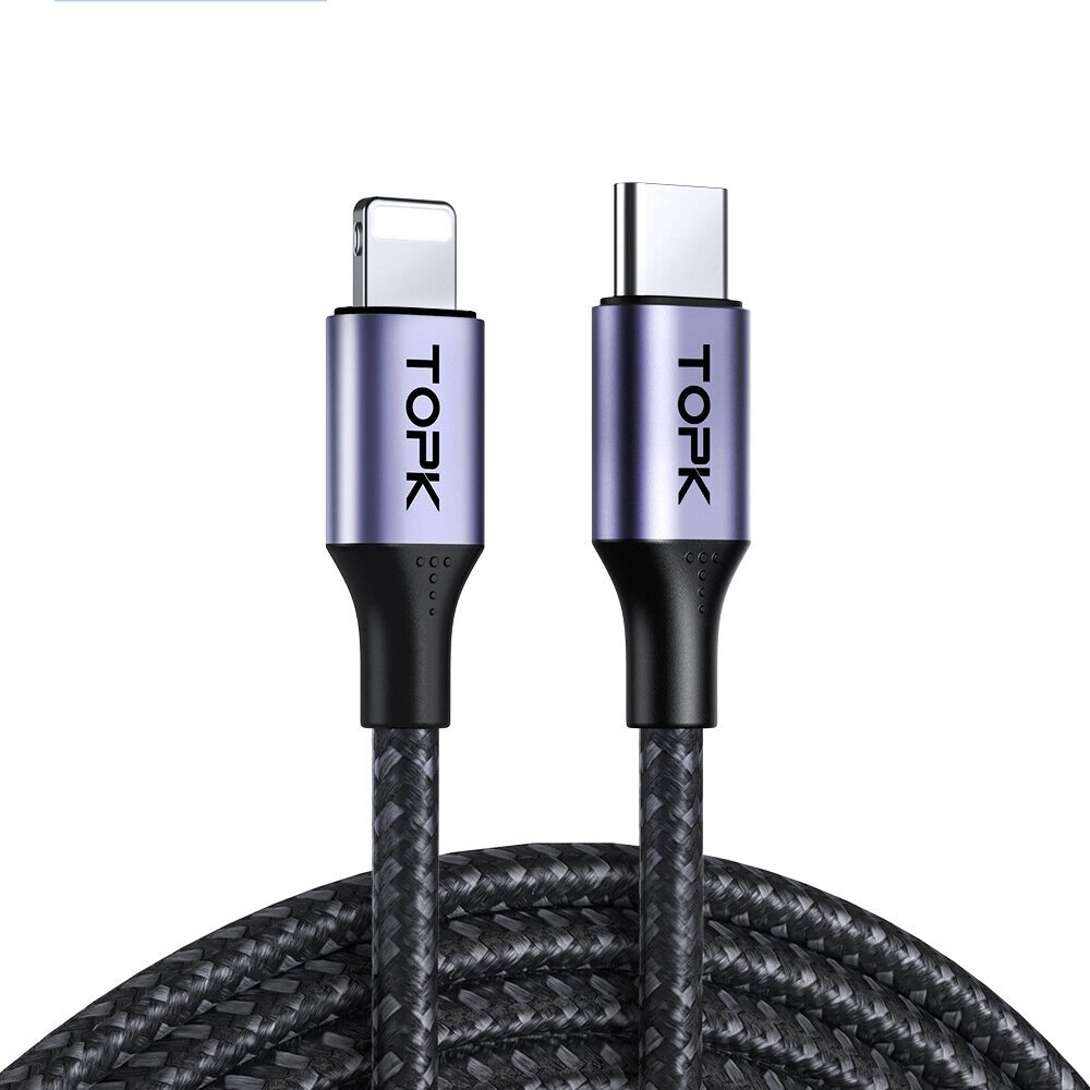 TOPK AP10 20 Вт USB-C к IP-кабелю для быстрой зарядки и передачи данных Nylon Плетеный сердечник 1M Длинный для IPhone12 - доставка