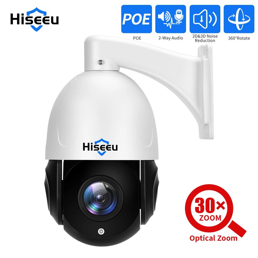 Hiseeu 5MP 30-кратный оптический зум PTZ IP POE Система видеонаблюдения камера CCTV 2-сторонняя аудиозапись На открытом - распродажа