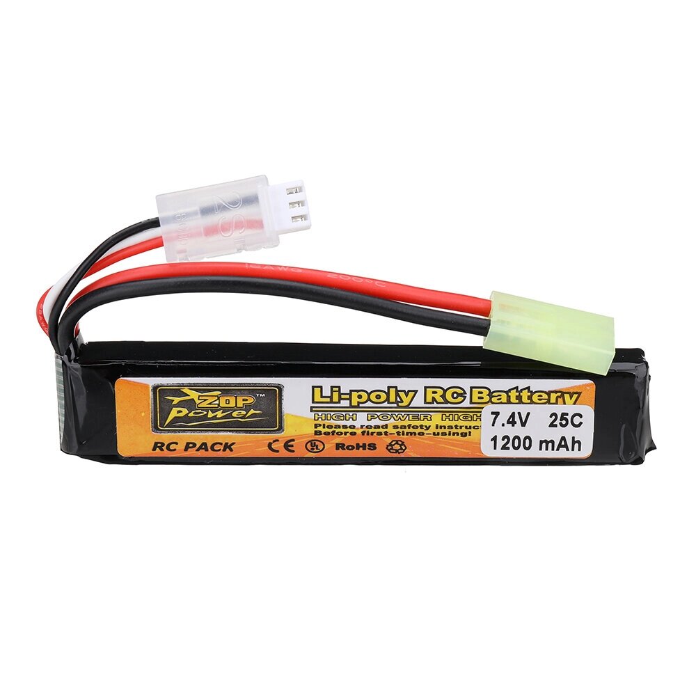 ZOP Power 7,4 В 1200 мАч 25C 2S LiPo Батарея Разъем Tamiya с T Plug Кабель-адаптер для RC Авто - наличие