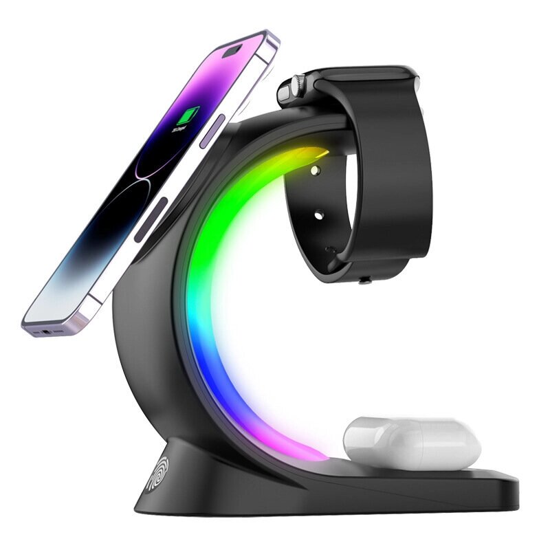 Bakeey T17 RGB 3 в 1 15 Вт Магнитное беспроводное зарядное устройство для iPhone 14 для iWatch для Airpods Pro - розница