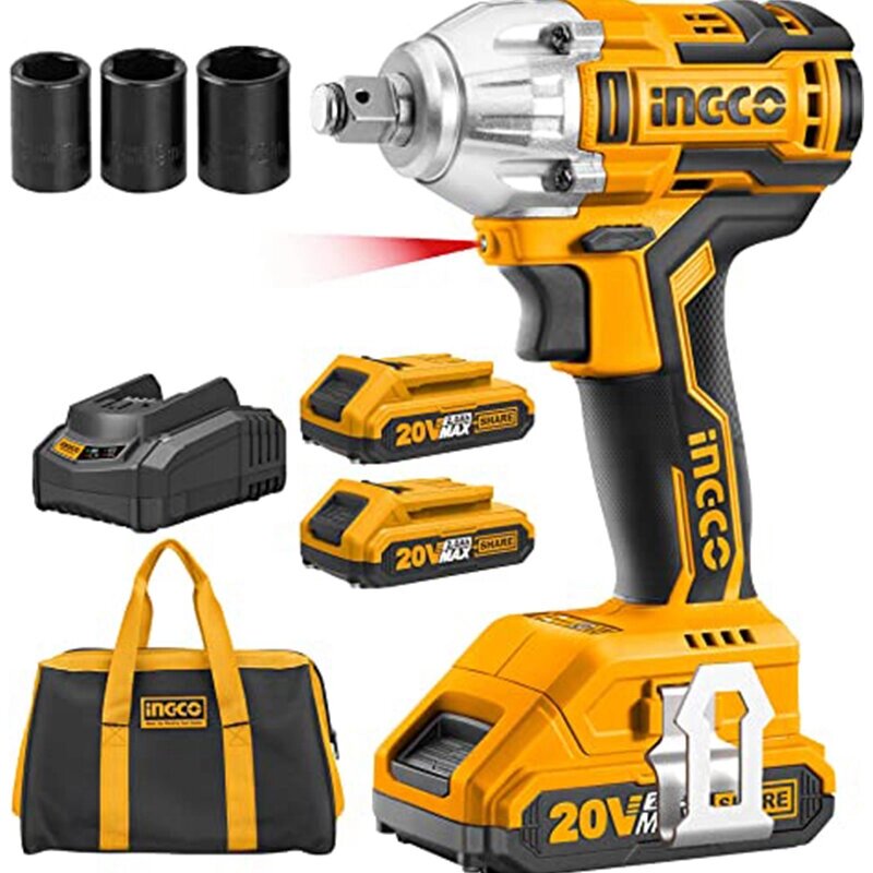 INGCO CIWLI2001 20V Cordless Impact Гаечный ключ Set, 1/2 дюймов Бесколлекторный Impact Гаечный ключ с 2 шт. Аккумулятор - Армения