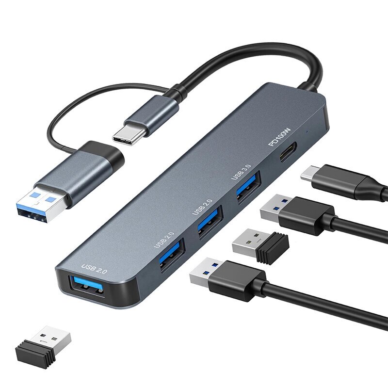 Док-станция Pobod 5-in-1 Type-C с USB2.0 * 3 USB3.0 PD100W USB-C Multiports USB-концентраторы Разветвитель для телефона, - отзывы