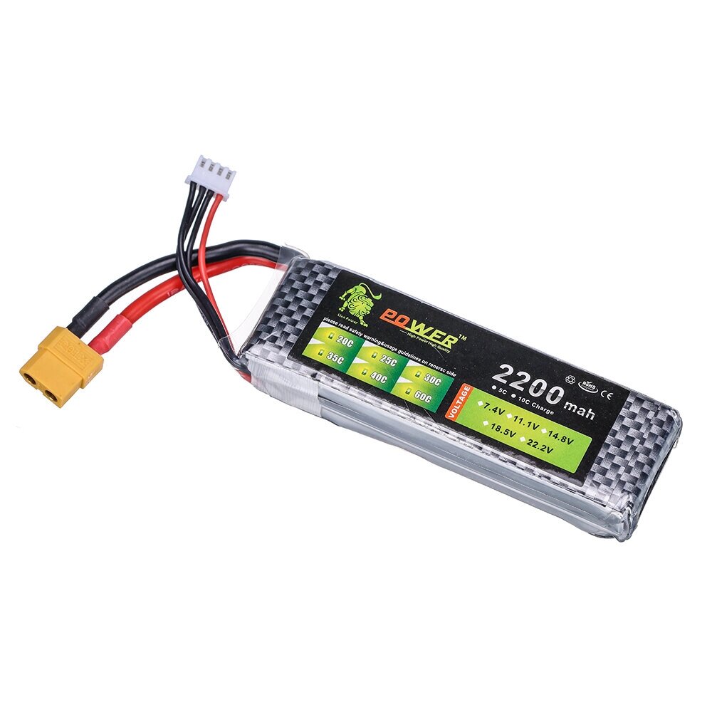 LION Power 7.4V 2200mAh 60C 3S Lipo Батарея Разъем XT60 для FPV Racing Дрон - доставка