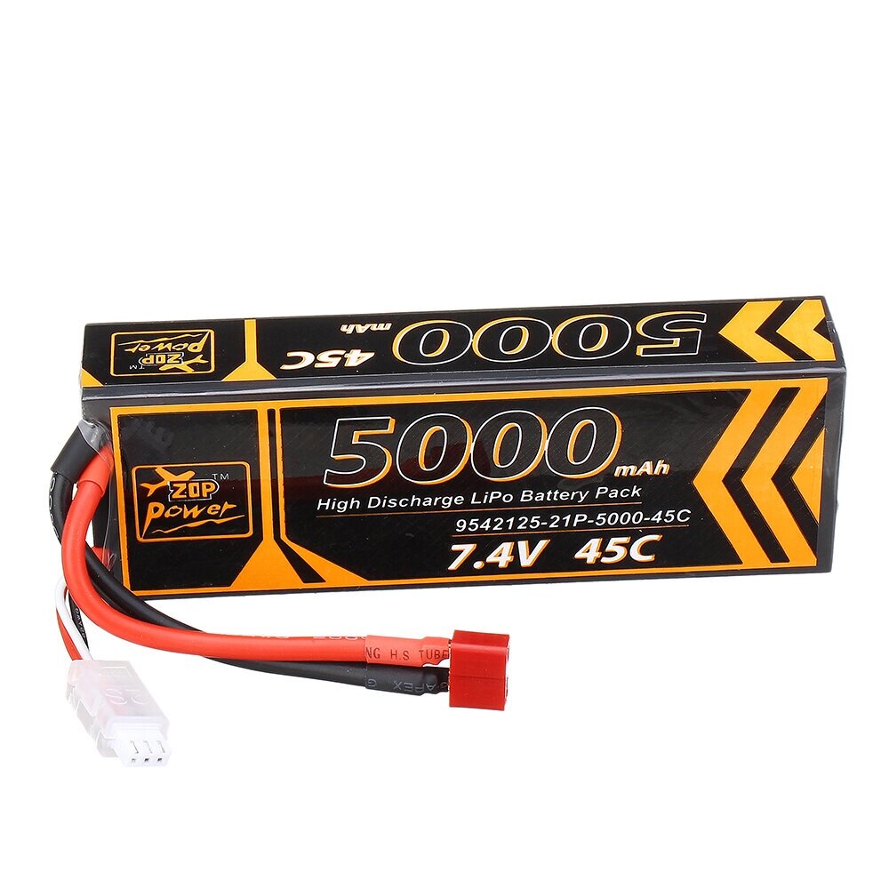 ZOP Power 7.4V 5000mAh 45C 2S Lipo Батарея T Plug для 1/10 RC Racing Авто - Bangoo