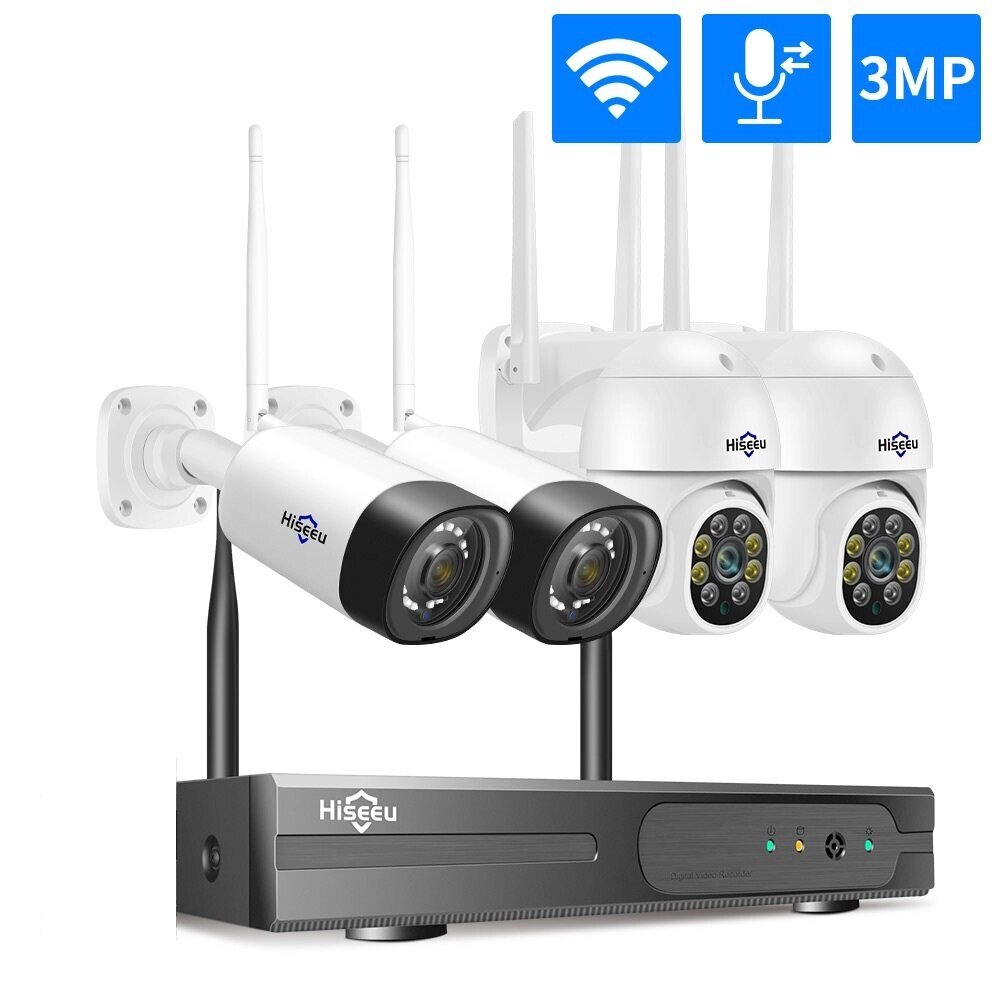 Hiseeu Wireless 8CH 4PCS 3MP Two-Way Audio Security PTZ 5X Digital Zoom На открытом воздухе и Пуля WIFI IP-камеры Водоне - Аштарак