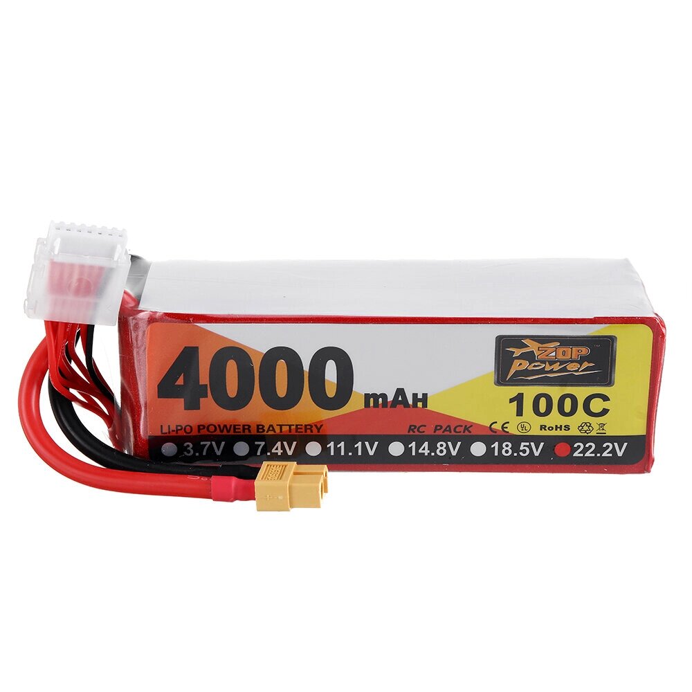 ZOP power 22.2V 4000mah 100C 6S lipo батарея XT60 разъем для FPV RC дрон - характеристики