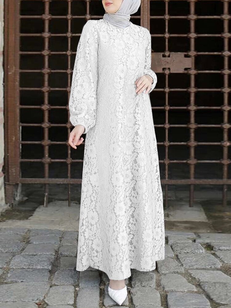 Женщины 100% хлопок Abaya Kaftan Lace Patchwork Casual Свадебное Midi Платье - Армения