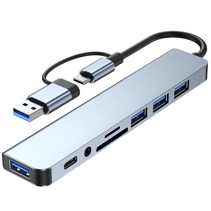 8 в 1 Type-C Док-станция Адаптер разветвителя концентратора USB-C с USB3.0 * 2 USB2.0 * 2 Данные USB-C * 1 Слот для устр - Аштарак