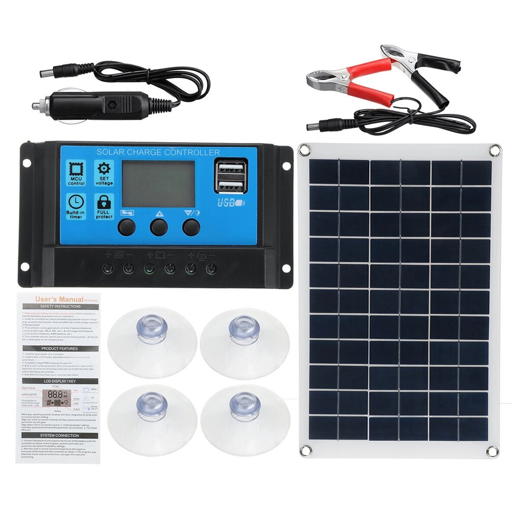 100W Солнечная Панель Набор 12V Батарея Зарядное устройство 10-100A LCD Регулятор для фургона-фургона Лодка - интернет магазин