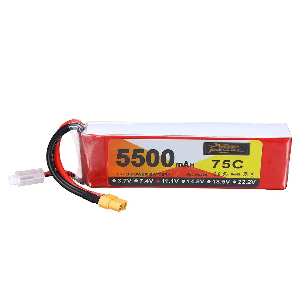 ZOP power 11,1 в 5500 мач 75C 3S lipo батарея разъем XT60 для RC дрон - обзор