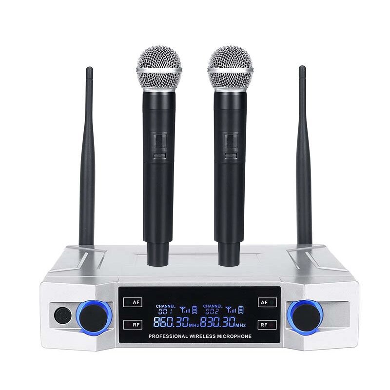 Professional UHF Wireless Микрофон System 2 Channel 2 Cordless Handheld Mic Kraoke Speech Party Supplies Cardioid Микроф - акции