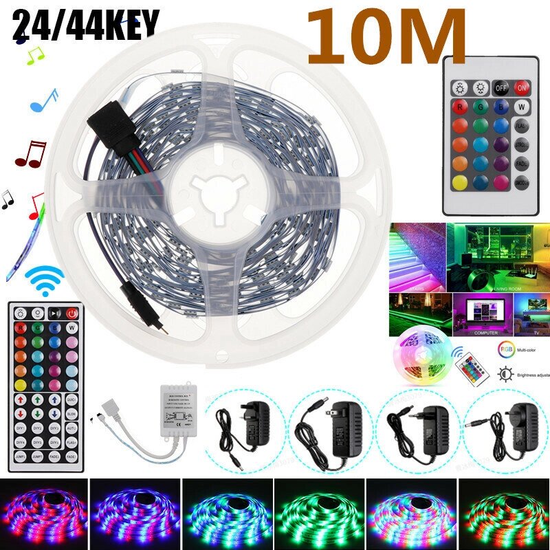 2 * 5 м, не водонепроницаемая, RGB LED, полоса света 5050 SMD, полный комплект гибкой ленты + 24/44 ключа, Дистанционный - распродажа