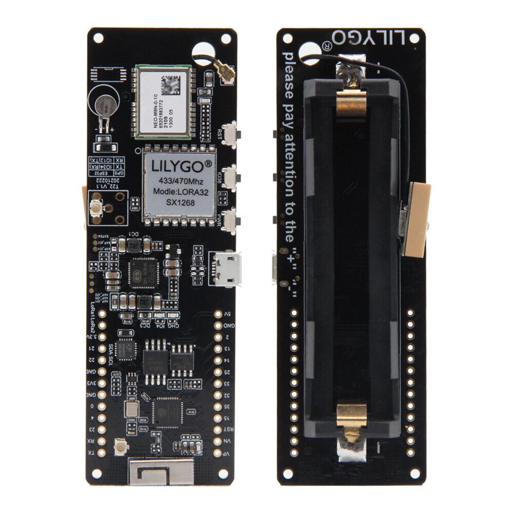 Lilygo T-beam GPS NEO-M8n V1.1 IPEX ESP32 LORA wifi wireless bluetooth модуль 18650 батарея держатель - обзор