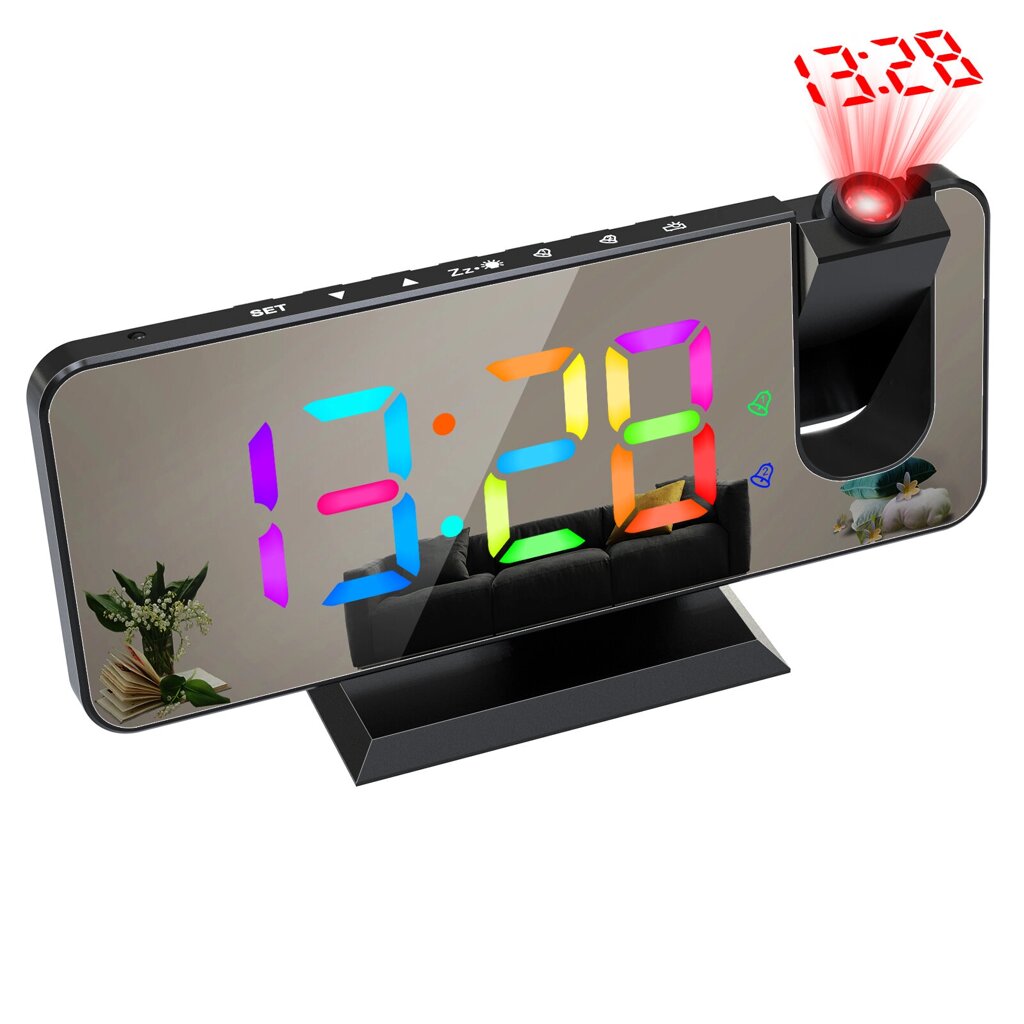 LED Mirror Alarm Часы RGB Colorful Дисплей Двойная настройка будильника Автояркость Режим повтора Вращение проекции на 1 - характеристики