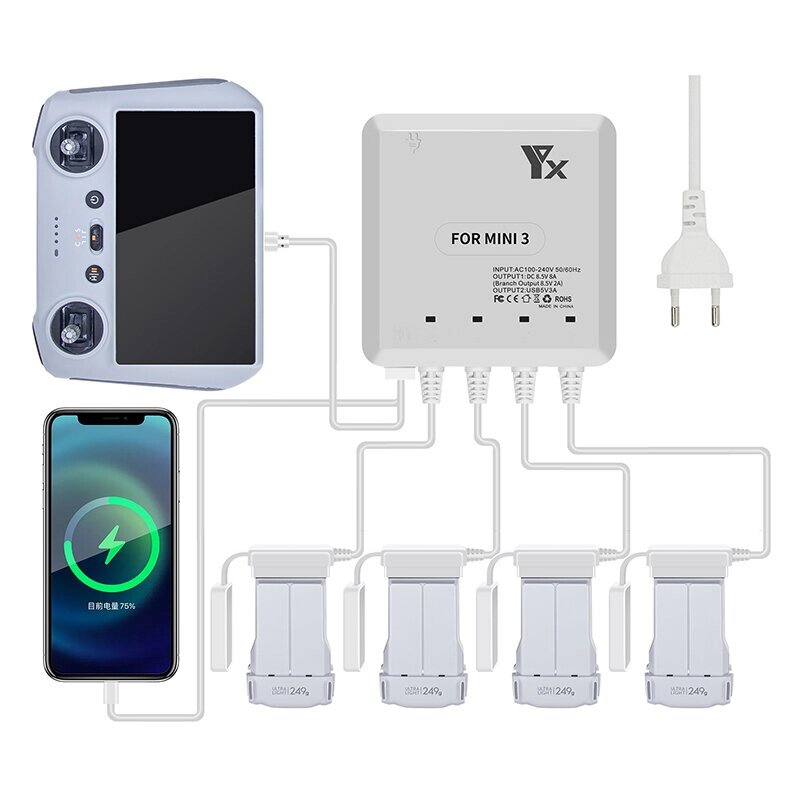 YX 6-в-1 Multi Charging Hub Intelligent Батарея Дистанционное Управление Зарядное устройство для телефона DJI MINI 3 PRO - описание