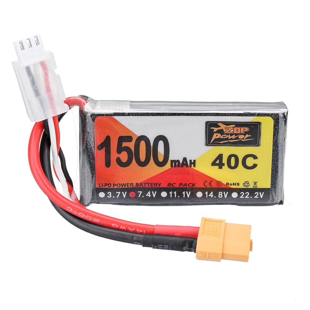 ZOP power 7.4V 1500mah 40C 2S lipo батарея разъем XT60 для RC дрон - заказать