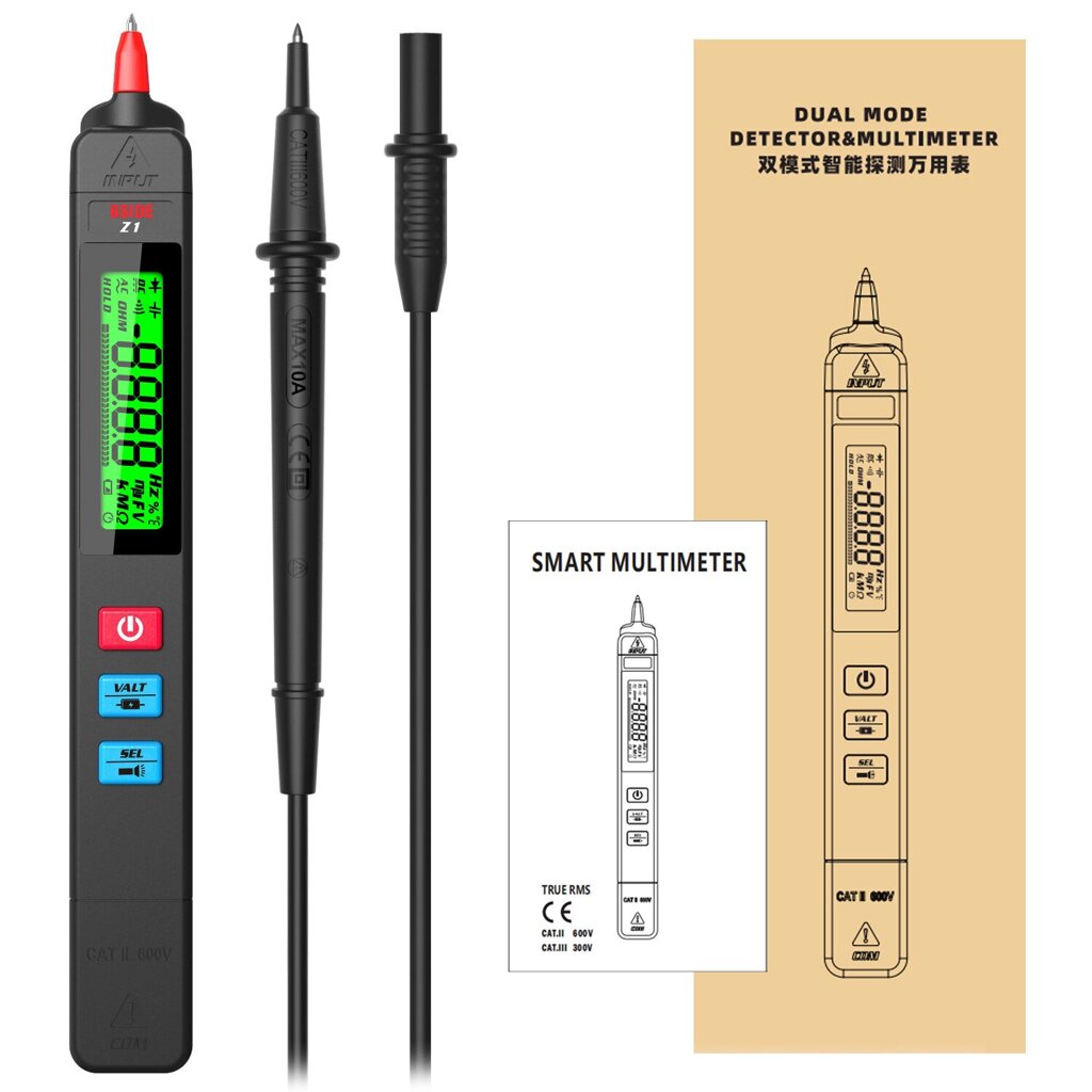 BSIDE Z1 Mini Digital Мультиметр Smart Pen-Type LCD 2000 отсчетов Вольтметр Тестер сопротивления Фонарик для электронног - характеристики