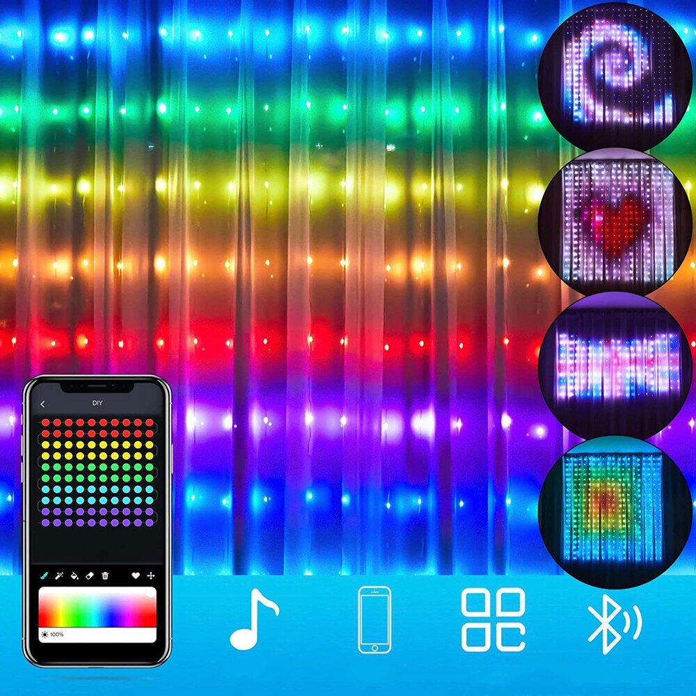 Smart LED RGB Color DIY Smart Curtain String Light Bluetooth APP Control Christmas Fairy Light DIY Picture Дисплей Garla - скидка