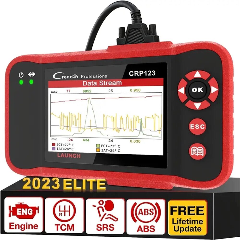 LAUNCH OBD2 Сканер CRP123 Elite Model Двигатель/ABS/SRS/Диагностическое сканирование трансмиссии Инструмент Считыватель - розница