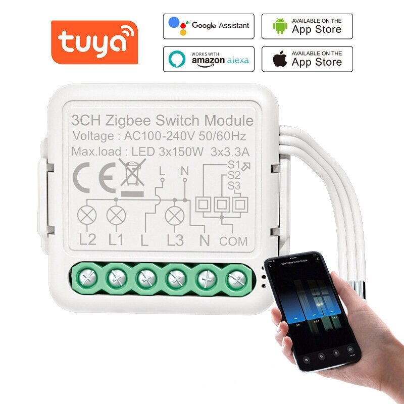 Модуль переключателя Tuya Smart Zigbee3.0 с нейтральным 3-канальным / способным беспроводным переключателем света 100-24 - опт