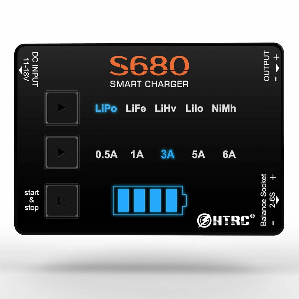 HTRC S680 80W 6A AC to DC Mini RC LiPo зарядное устройство для 1-6s Lipo/Life/LiHv/Lilon/1-15S Nimh Батарея с адаптером - преимущества