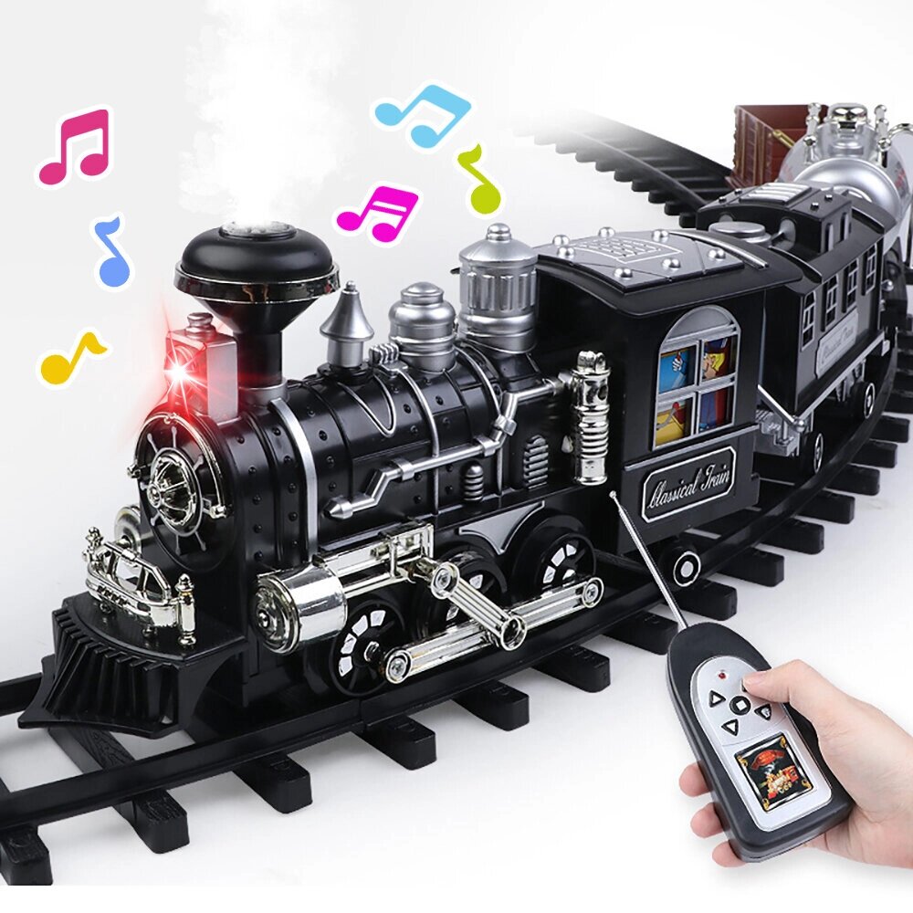 TIMELY 3076 27MHZ RC Train Electric Track Classic Модель транспортных средств Add Water Smoke LED Lights Music Sound Дис - доставка