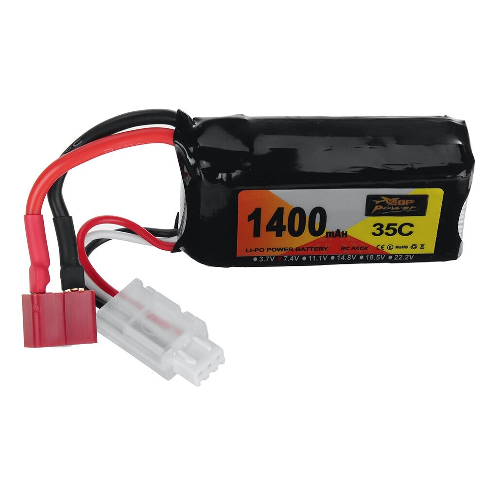 ZOP Power 7.4V 1400mAh 35C 2S LiPo Батарея T Deans Plug для RC Авто - доставка