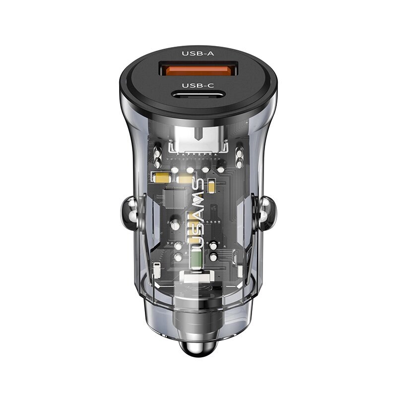 USAMS сша-cC164 30 вт 2-портовый USB PD авто адаптер зарядного устройства USB-A+USB-c поддержка PD QC SCP FCP AFC apple2 - фото