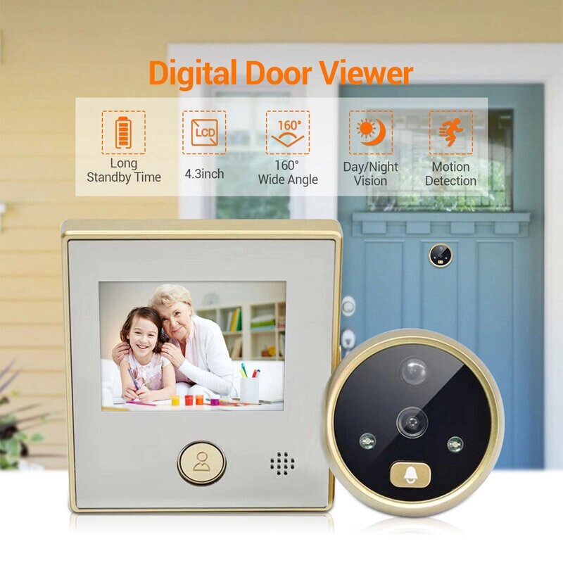 2,8-дюймовый цифровой глазок с цветным экраном Smart Video Doorbell Door камера с широкоугольным 160 ° обнаружением движ - наличие